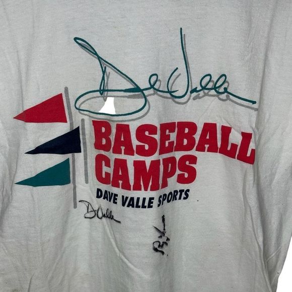 Vintage 90s Nike Made In USA Signed Dave Valle Mariners Baseball Camp T Shirt Sm - Picture 2 of 5